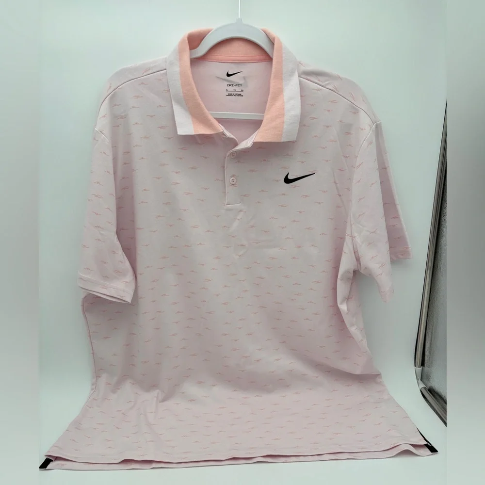 NWT Mens Nike Size XL Color Pearl Pink Dri FIT Tour Micro Print Golf Polo Shirt